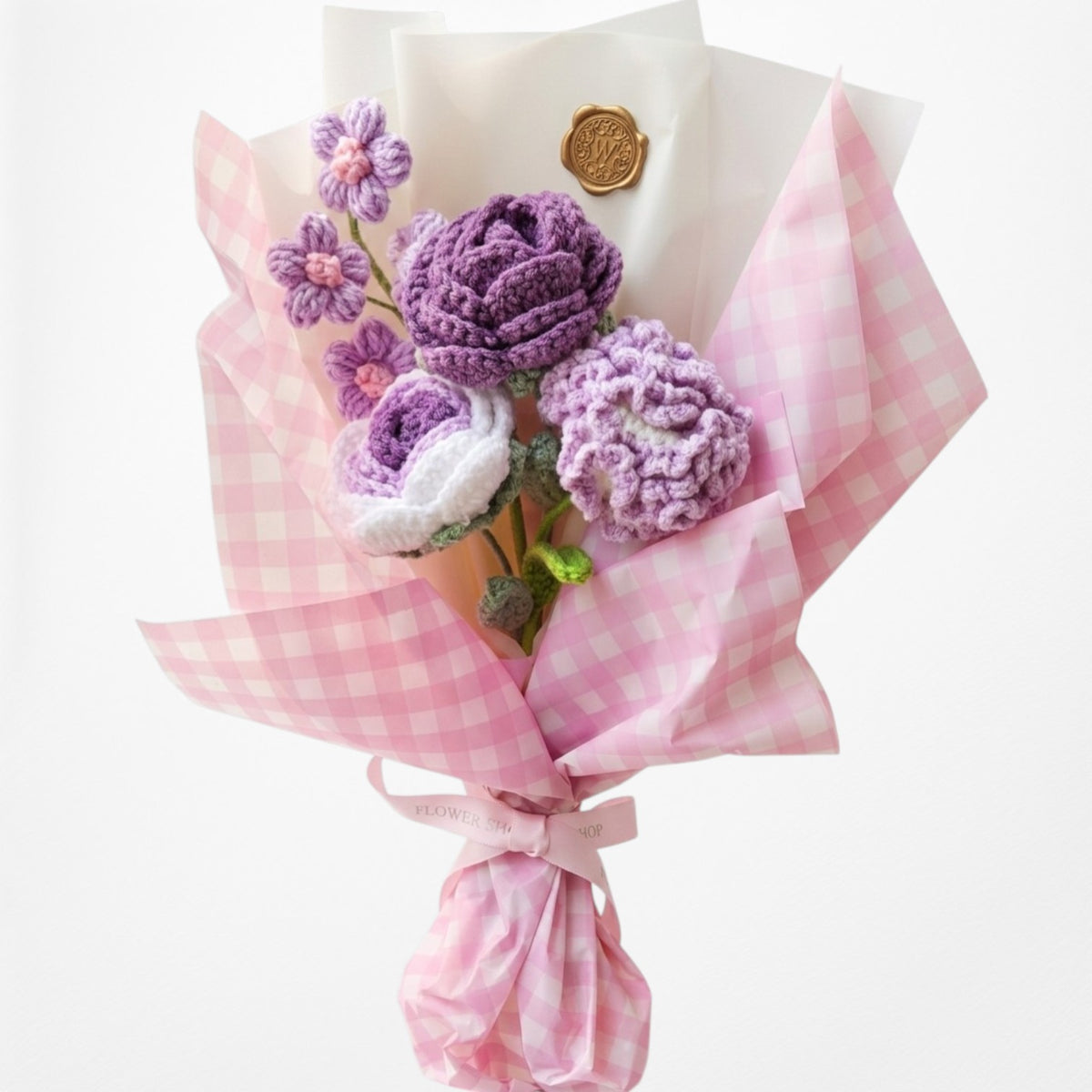 Japanese Purple Style - 4-Stem Crochet Flower Bouquet