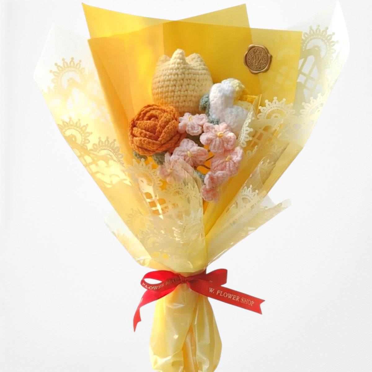 Japanese Yellow Style - 4-Stem Crochet Flower Bouquet
