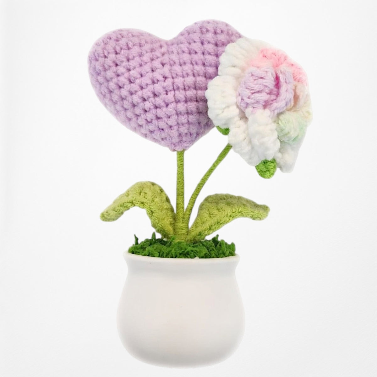 Gradient Rose & Giant Purple Heart - Crochet Potted Plant