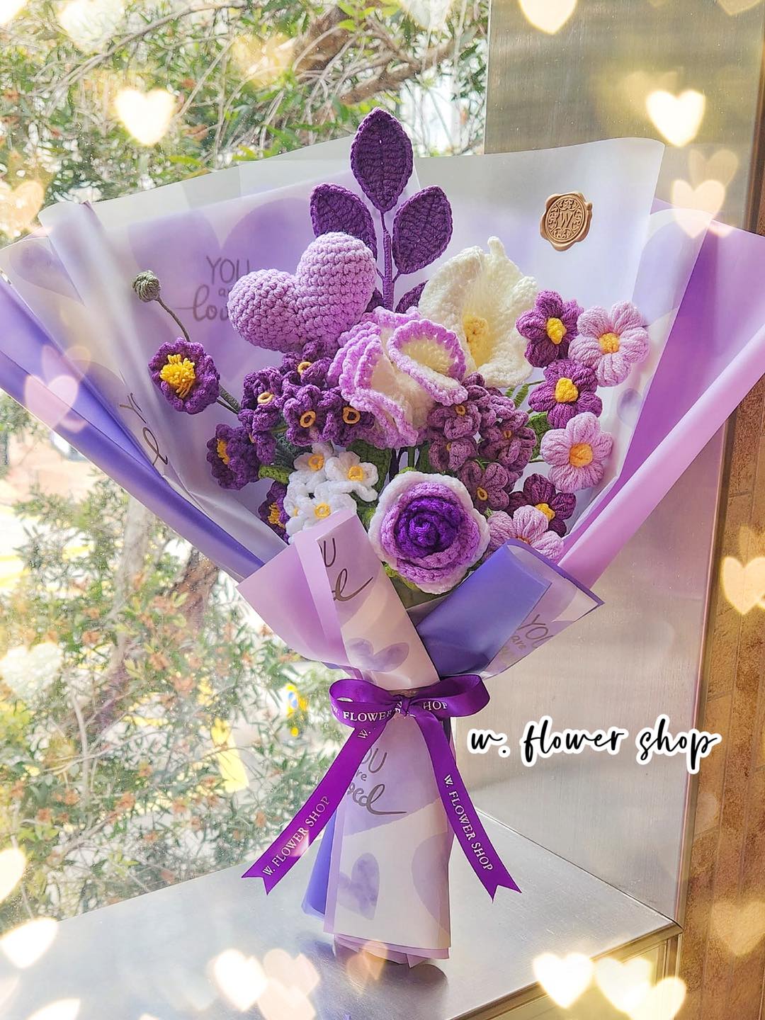 Korean Style Purple Heart Floral Mix - 11-Stem Crochet Bouquet
