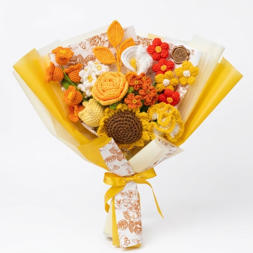Korean-Style Yellow Mixed Floral - 11-Stem Crochet Bouquet