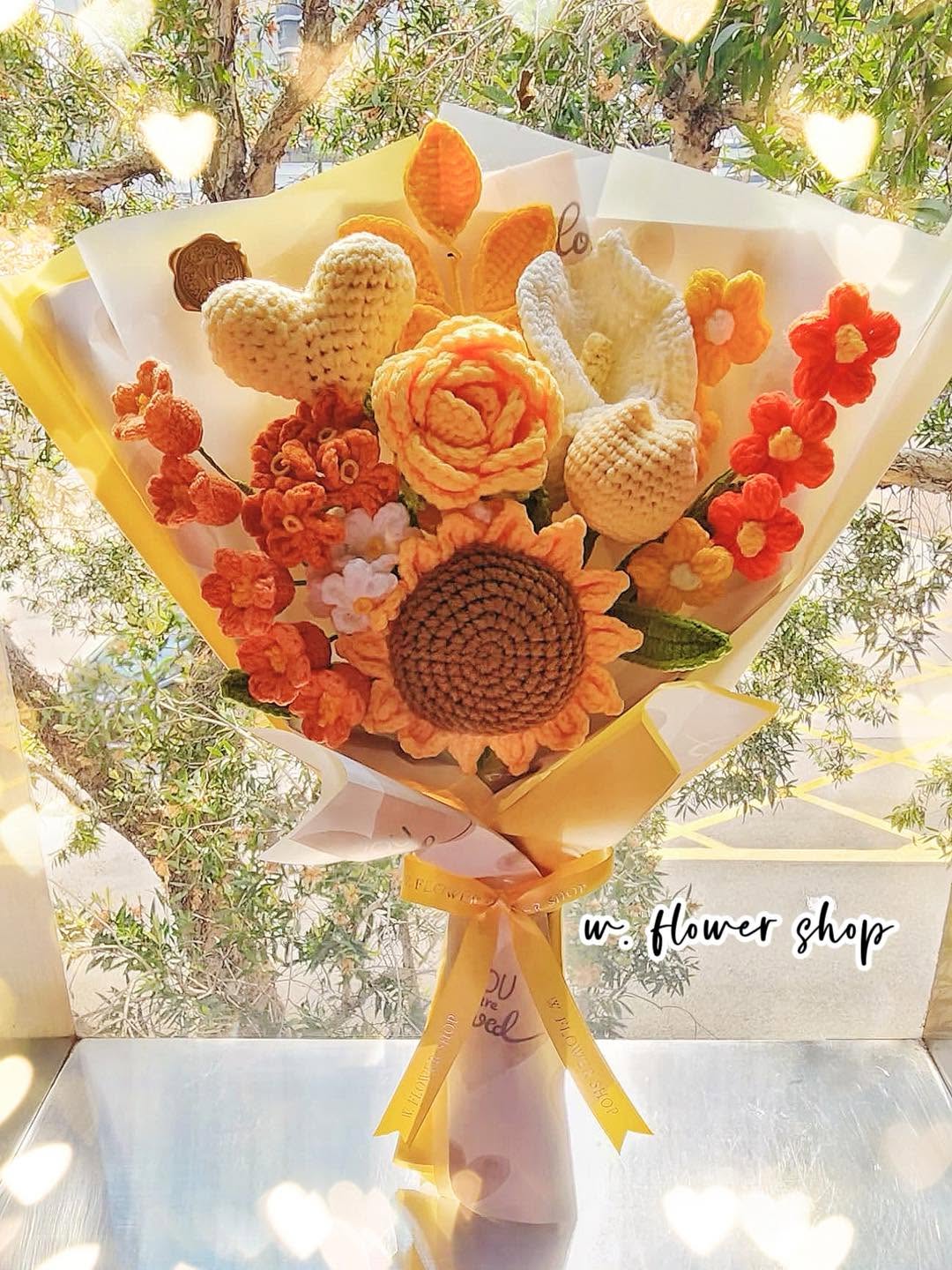 Korean Style Yellow Heart Floral Mix - 11-Stem Crochet Bouquet