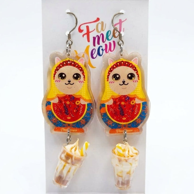 "Caramel Ice Cream" Russian Doll Style Lilac British Shorthair Resin Dangle Earrings