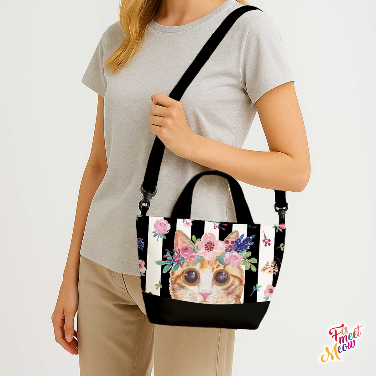 2-Way Tote Bag - Classic (Black stripes)