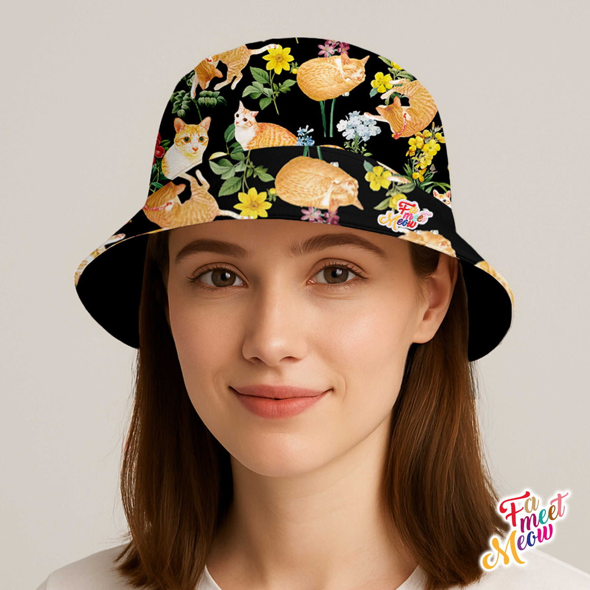 Double-sided Bucket Hat - Floral (Black)