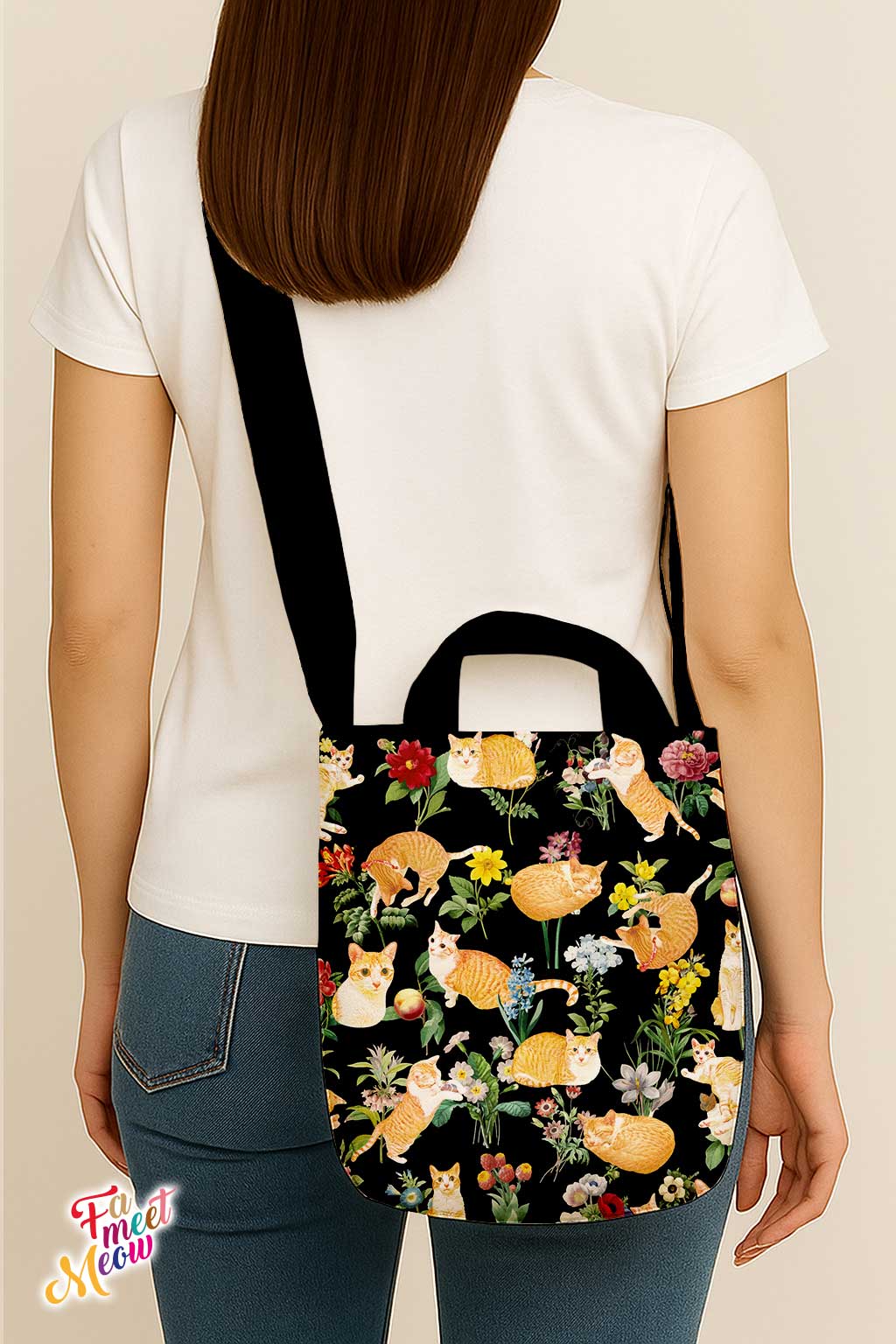 Cross-body Tote Bag - Floral (Black)