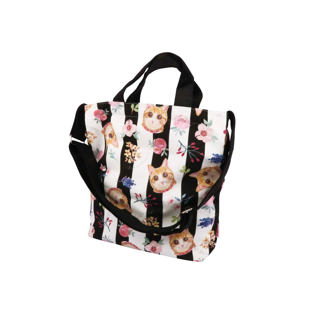 Cross-body Tote Bag - Classic (Black stripes)