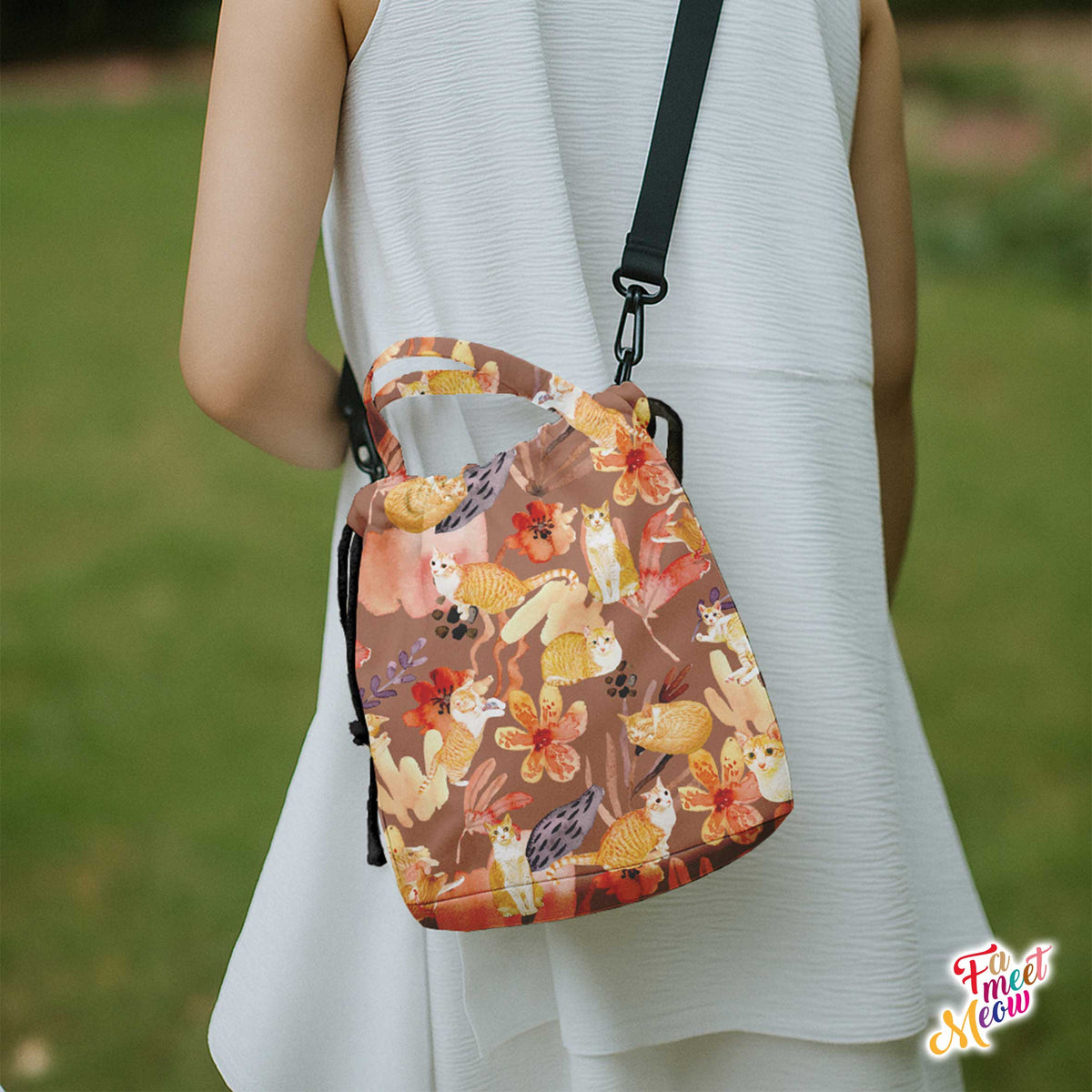Drawstring Bucket Bag - Daisy in the sunset