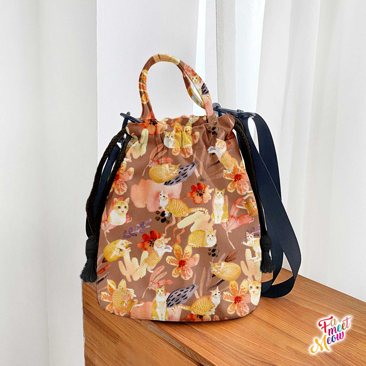 Drawstring Bucket Bag - Daisy in the sunset