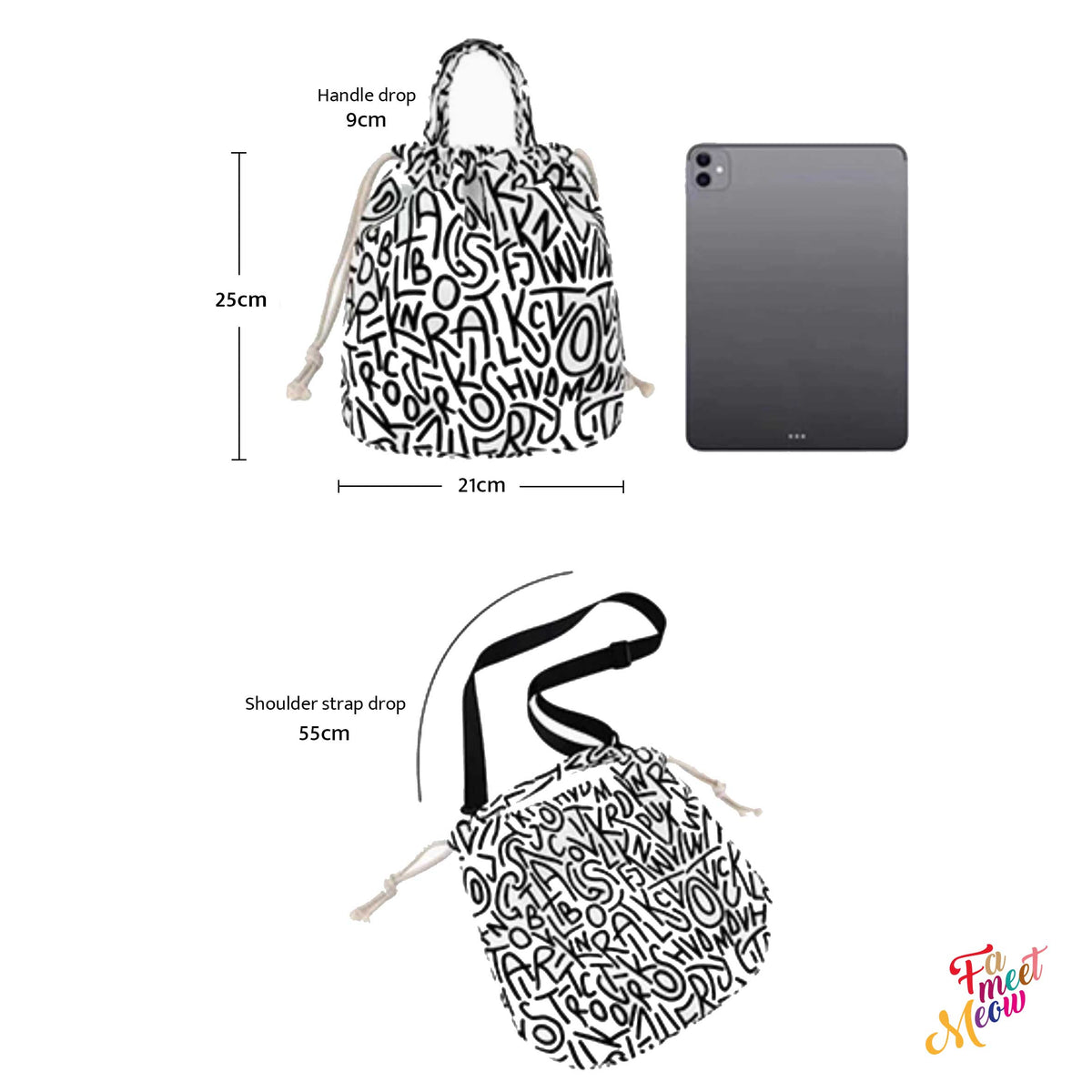 Drawstring Bucket Bag - Daisy in the sunset