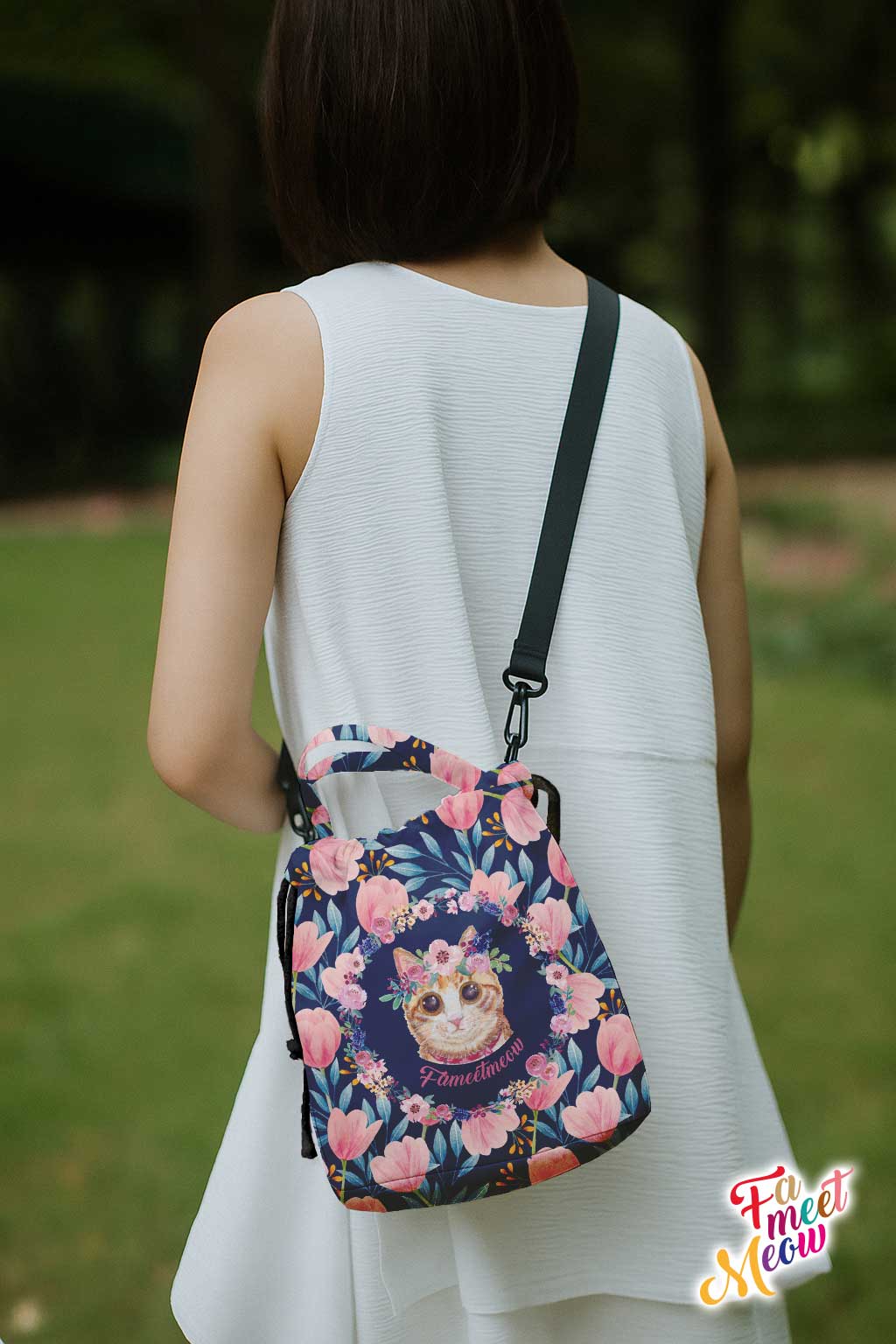 Drawstring Bucket Bag - Tulips