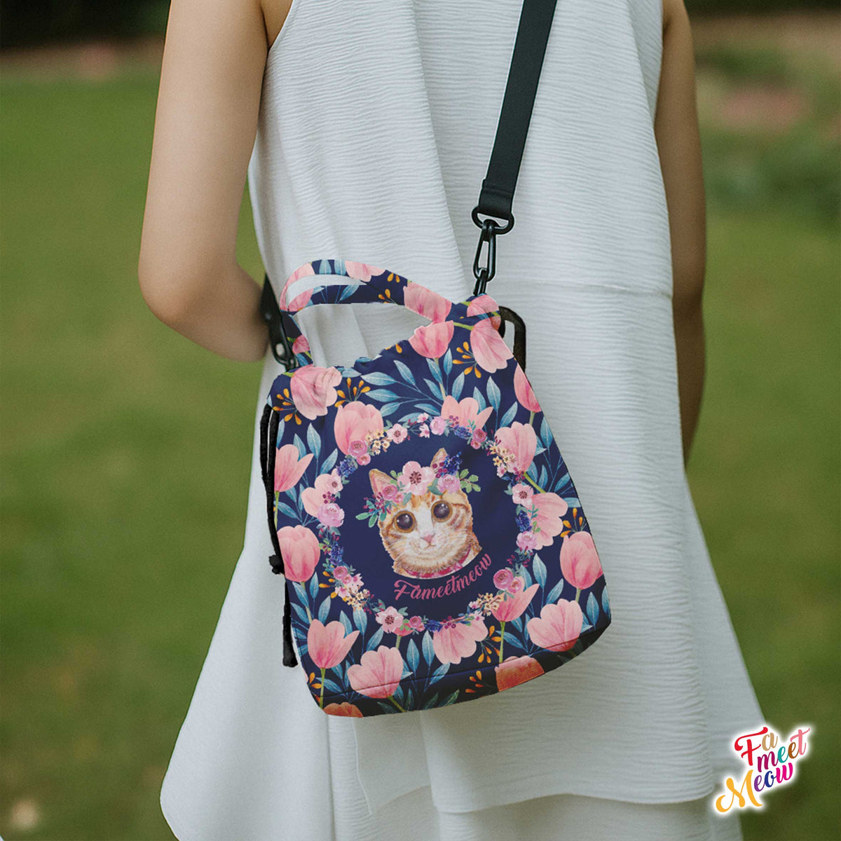 Drawstring Bucket Bag - Tulips