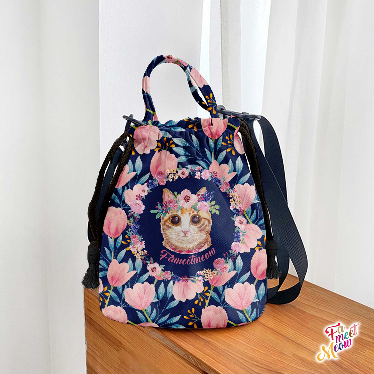Drawstring Bucket Bag - Tulips