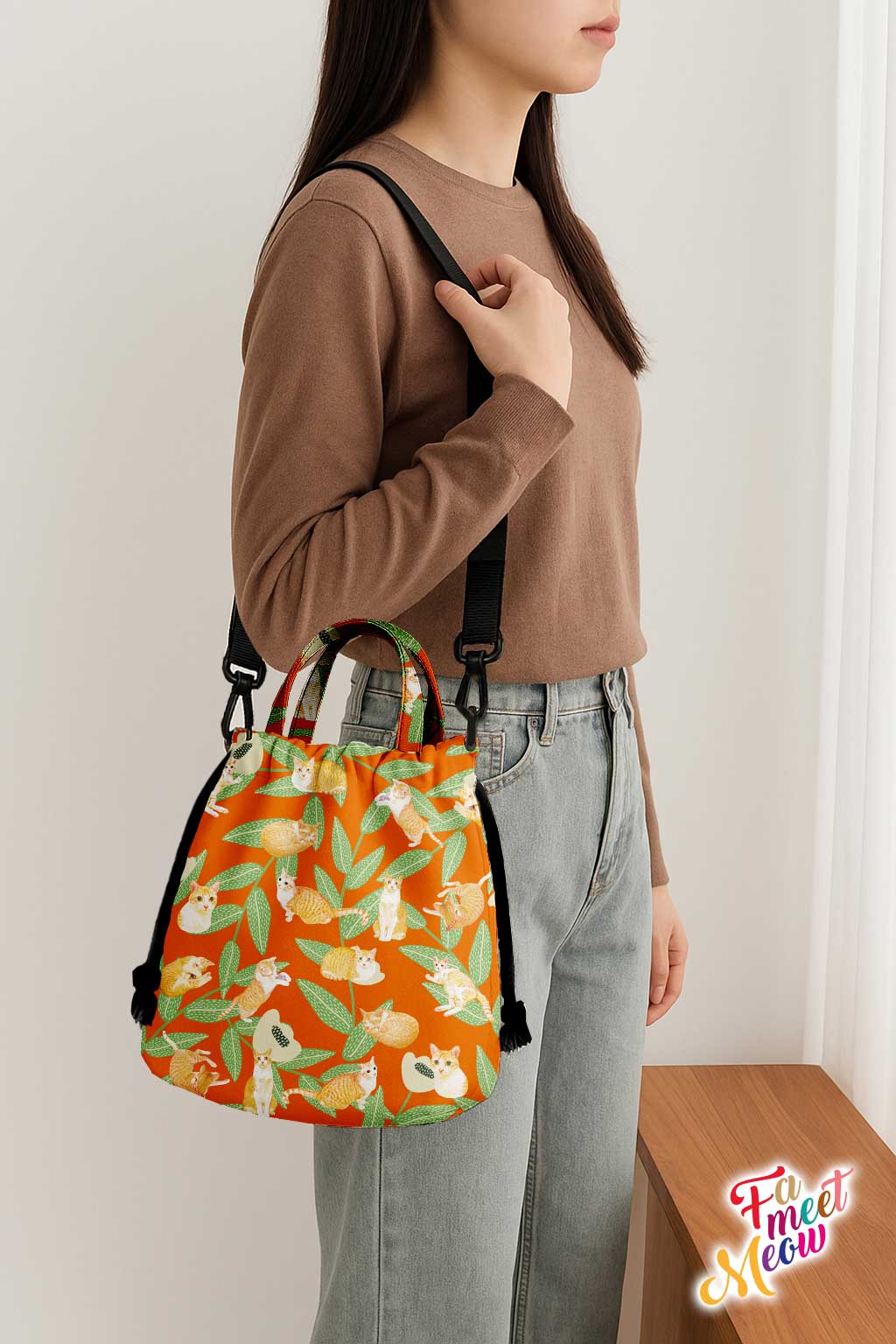 Drawstring Bucket Bag - Bamboo Leaves