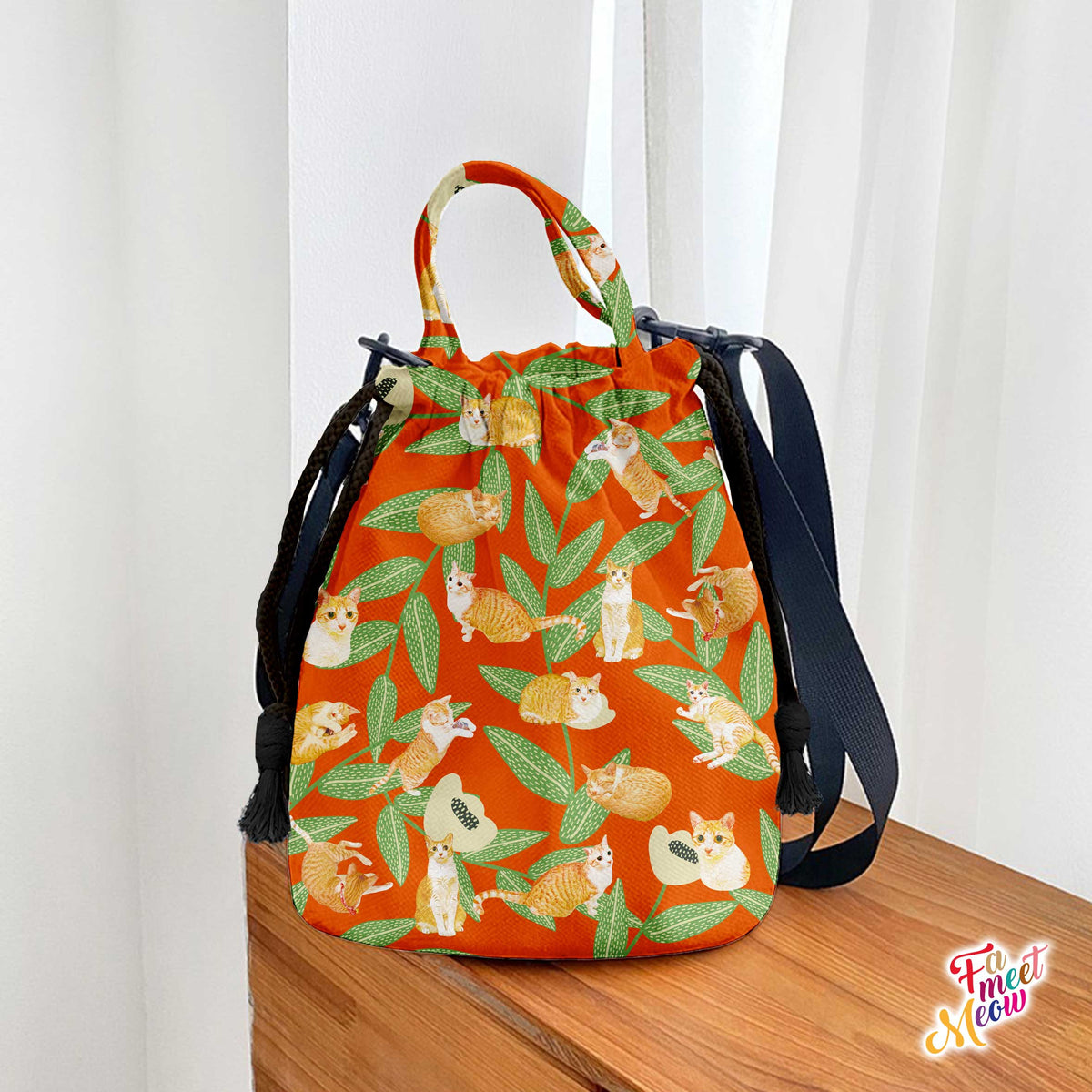 Drawstring Bucket Bag - Bamboo Leaves