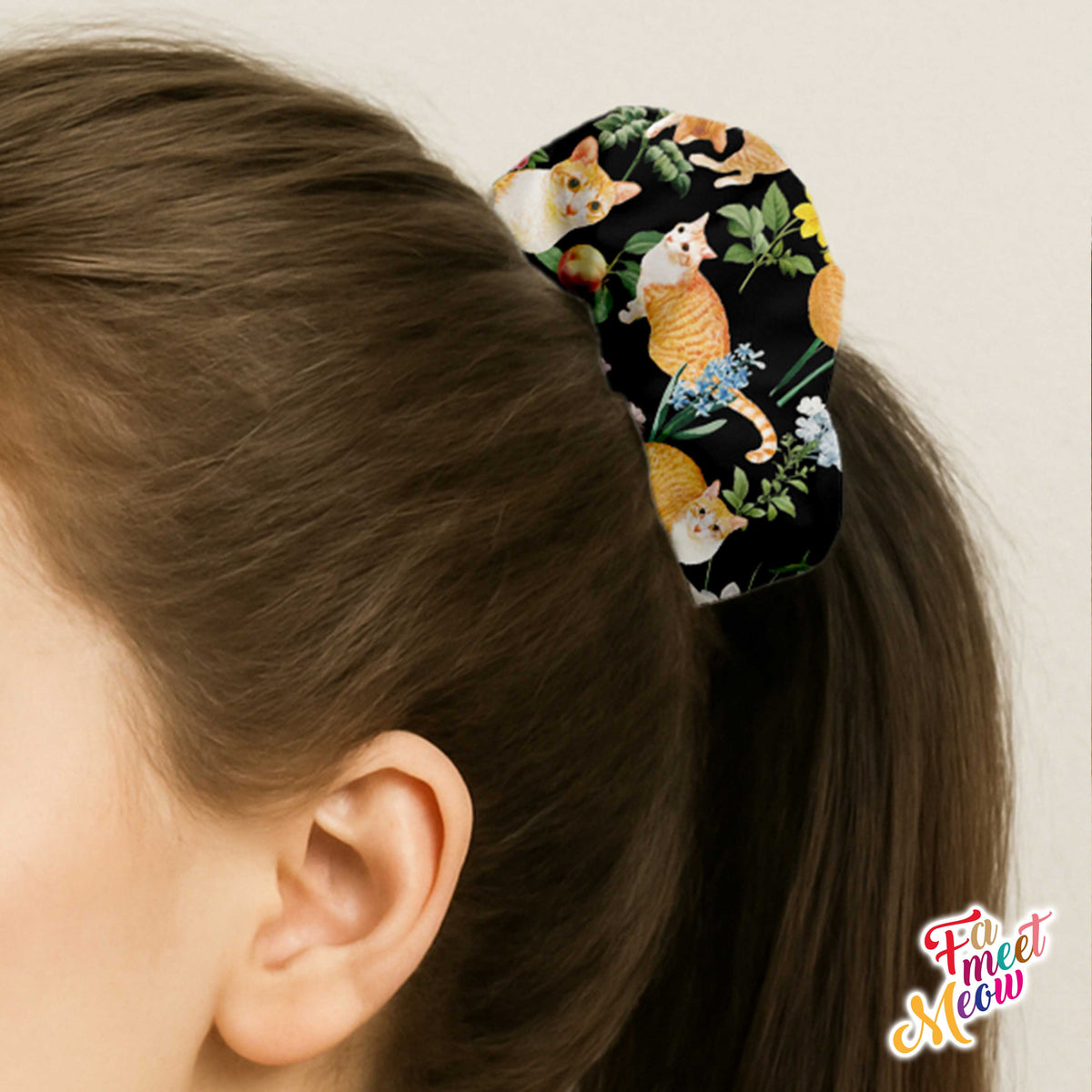 Hair Scrunchie - Floral (Black)