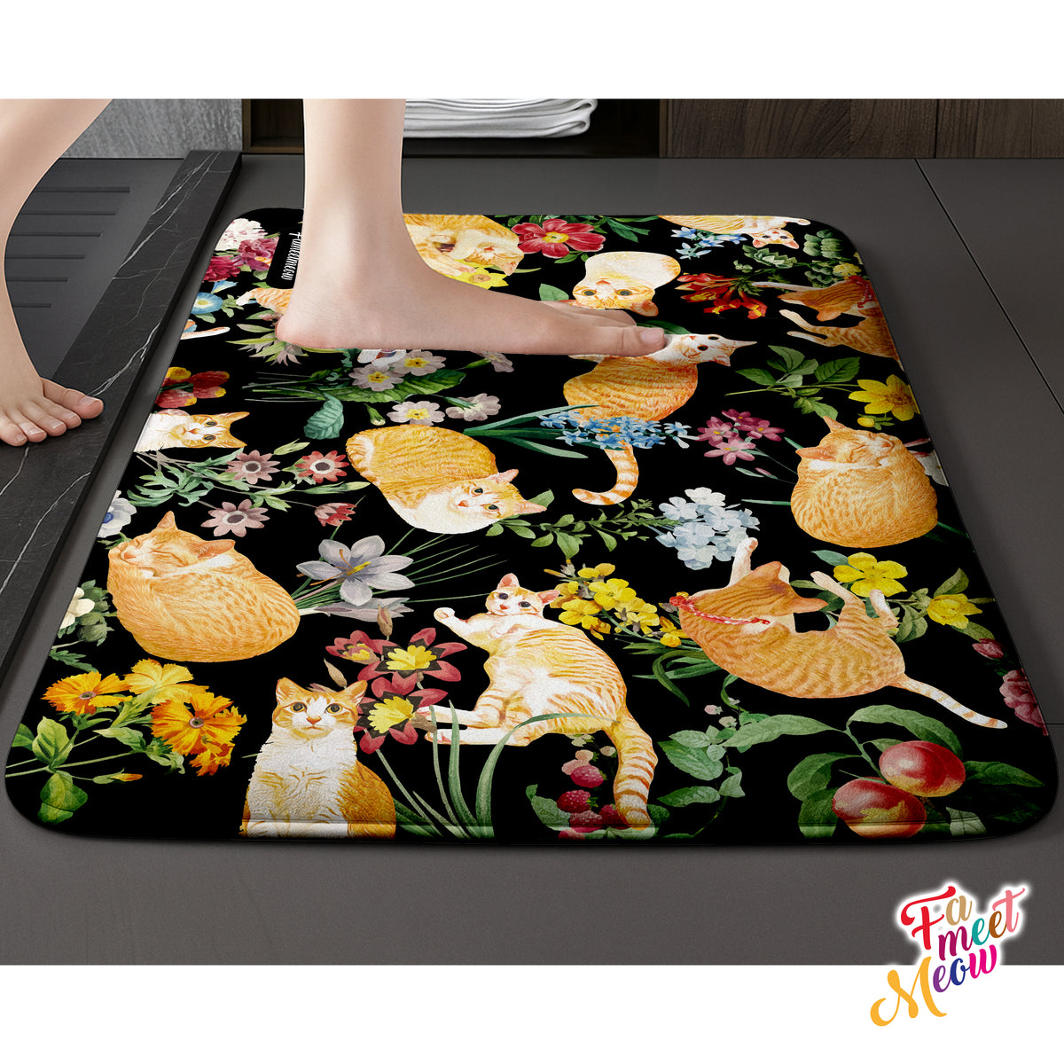Indoor Door Mat - Floral (Black)