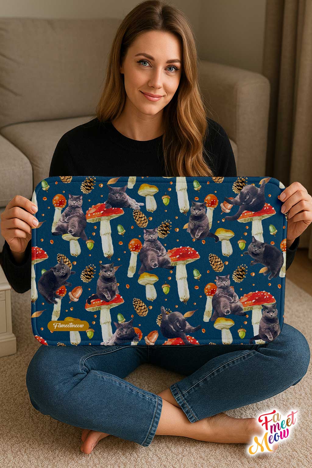 Indoor Door Mat - Mushroom (Navy Blue)