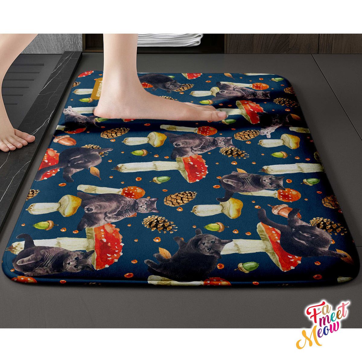 Indoor Door Mat - Mushroom (Navy Blue)