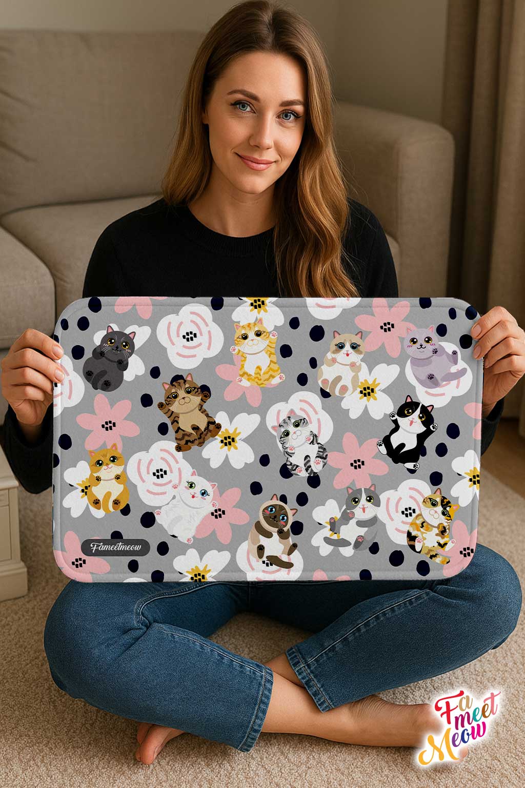 Indoor Door Mat - Fluttering Flower Cats
