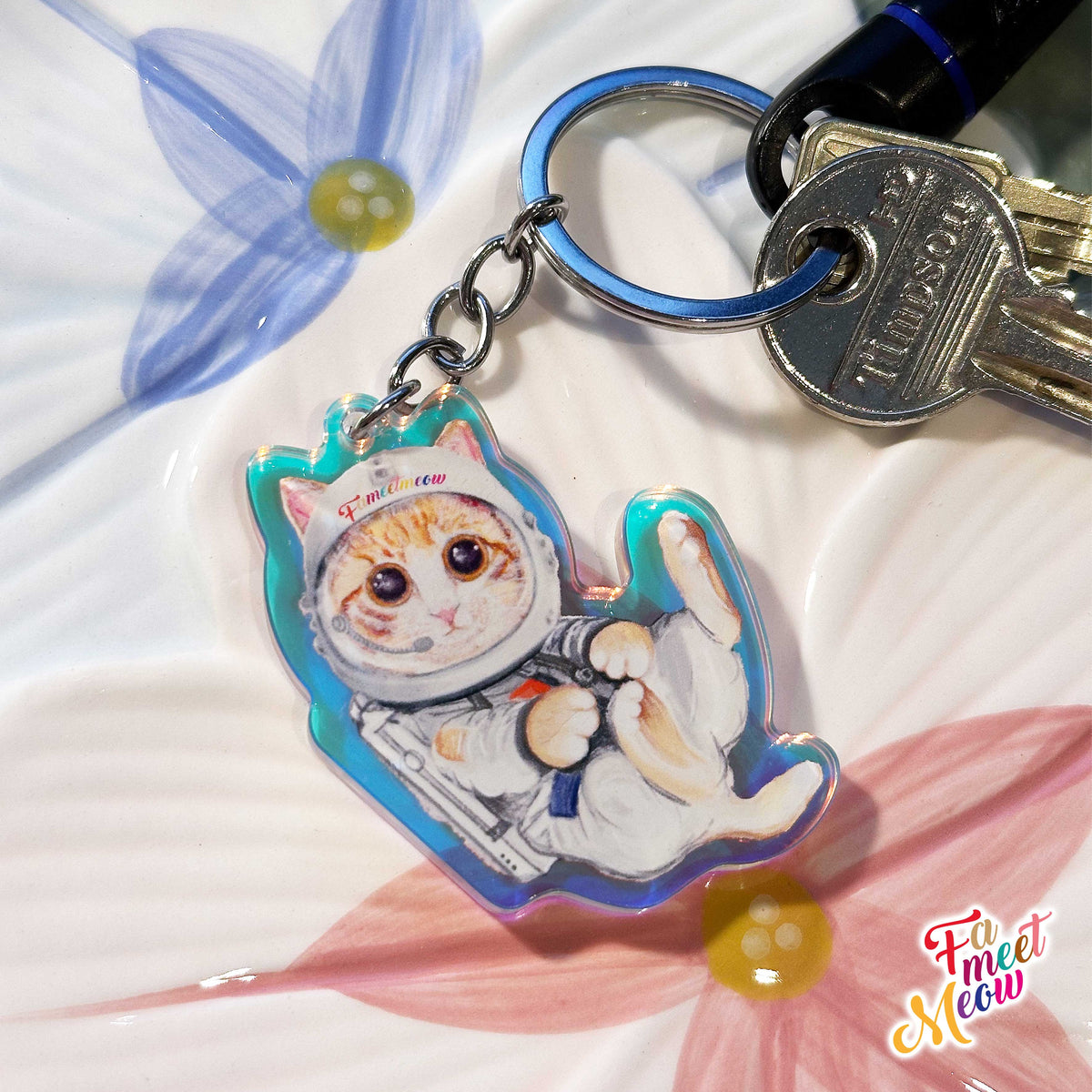 Keyring - Floating Astronaut Ginger Tabby