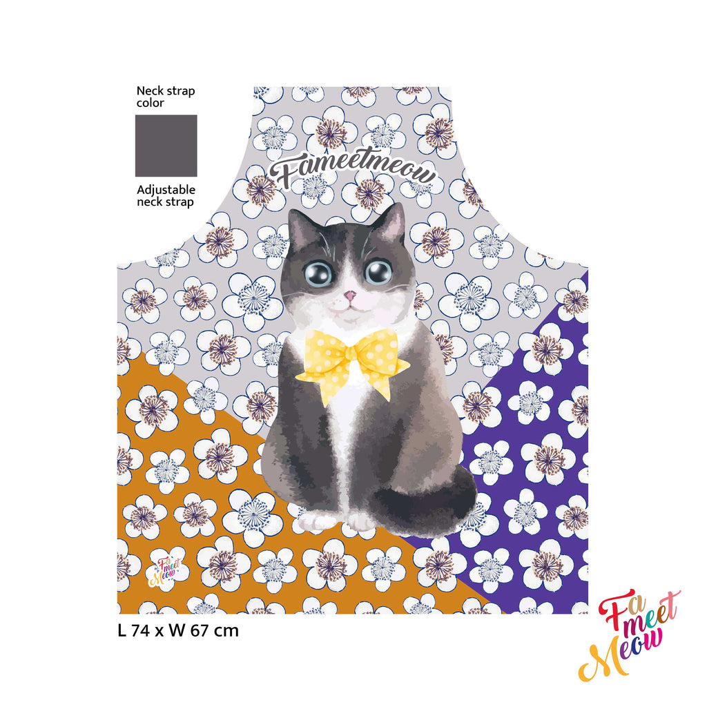 Waterproof & Oil-proof Apron - Plum Blossom Cute Grey & White Cat Floral Pattern Kitchen & Baking