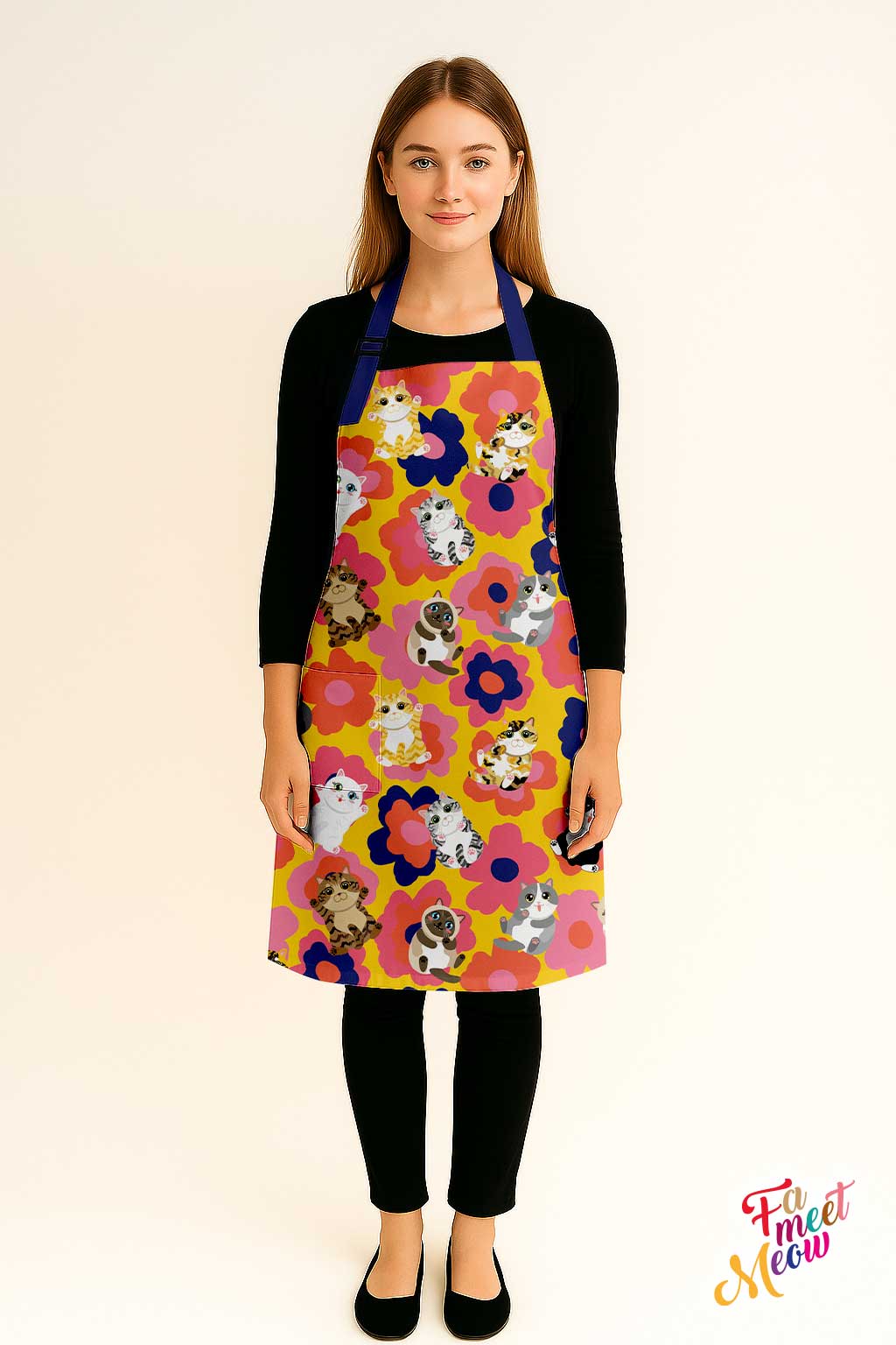 Waterproof & Oil-proof Apron - Cat of the day - Twelve Cats Floral Pattern Kitchen & Baking
