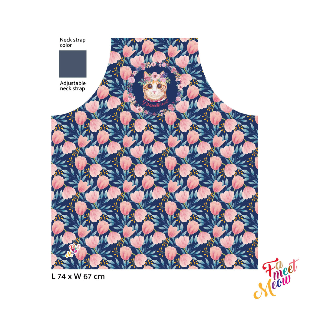 Waterproof & Oil-proof Apron - Tulips - Ginger Tabby Cat Floral Pattern Kitchen & Baking