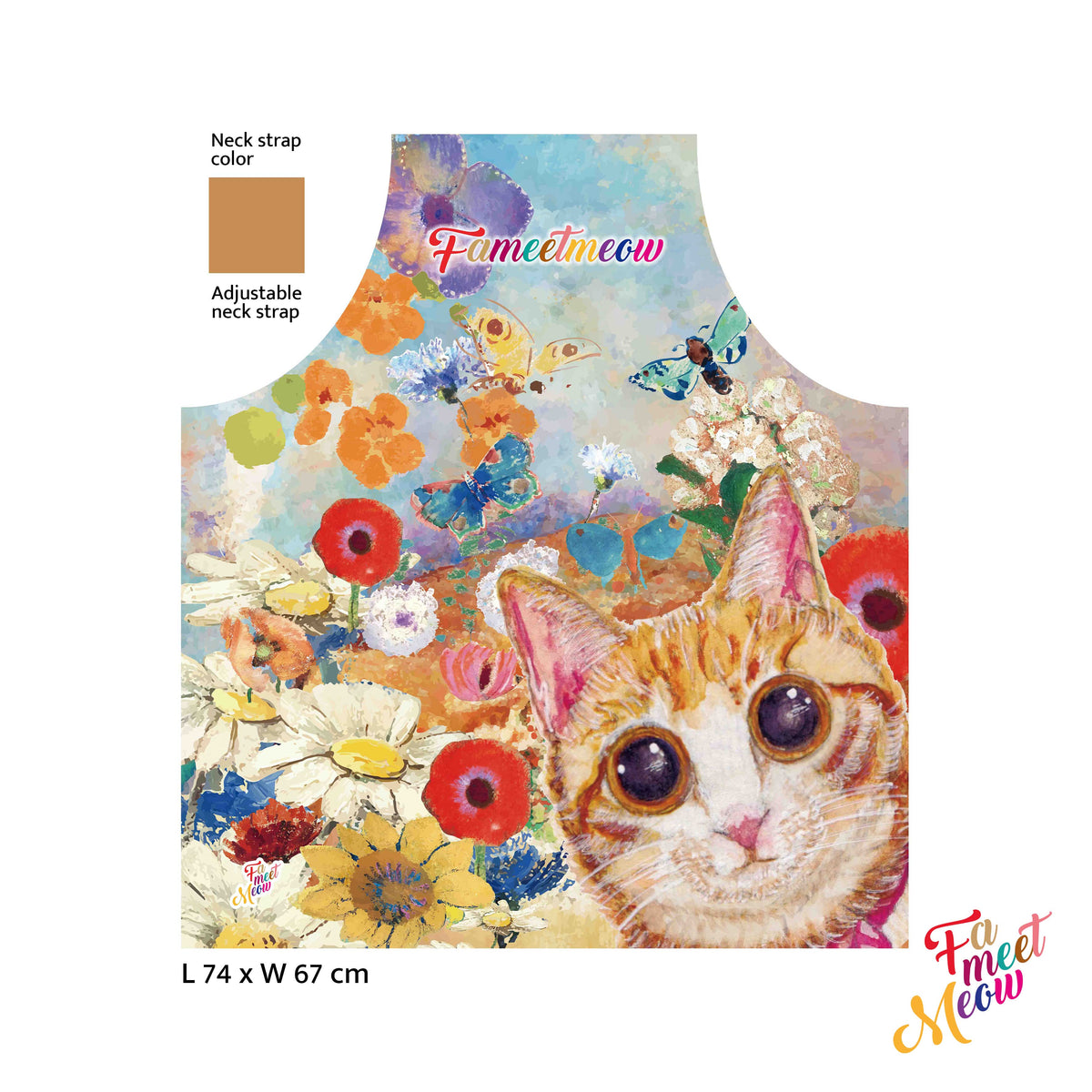 Waterproof & Oil-proof Apron - Paint Ginger Tabby Cat - Oil Paint Floral Pattern Kitchen & Baking