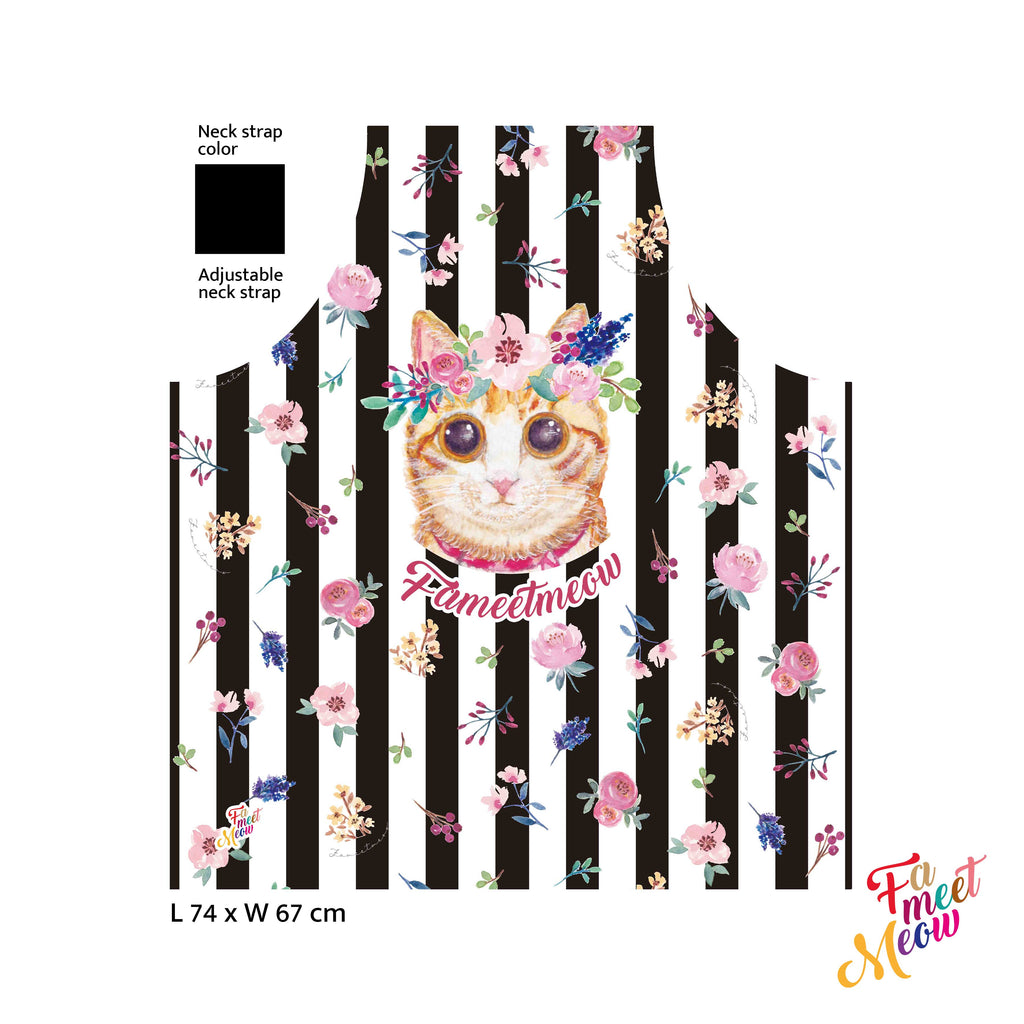 Waterproof & Oil-proof Apron - Classic (Black stripes) Ginger Tabby Cat Floral Pattern Kitchen & Baking