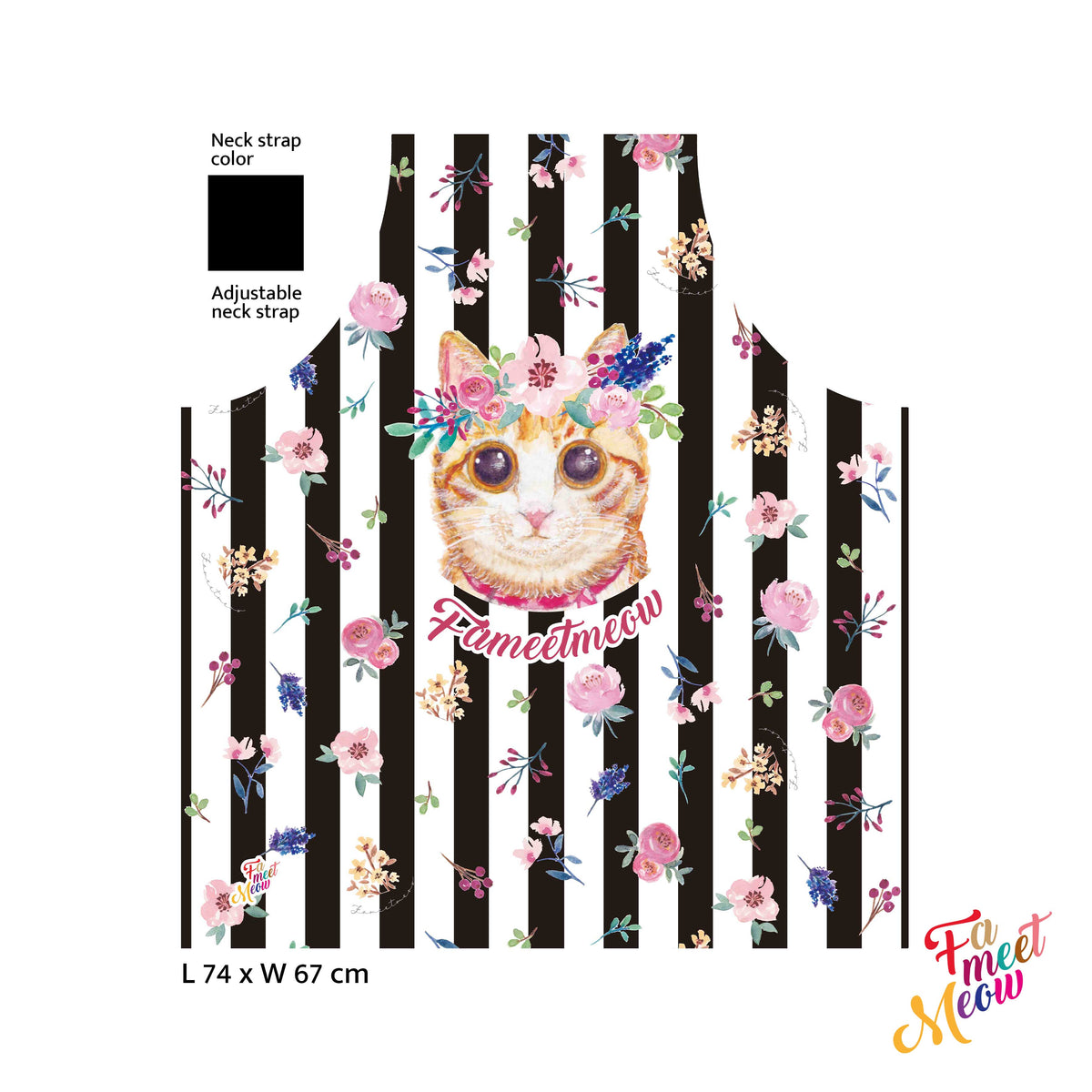 Waterproof & Oil-proof Apron - Classic (Black stripes) Ginger Tabby Cat Floral Pattern Kitchen & Baking
