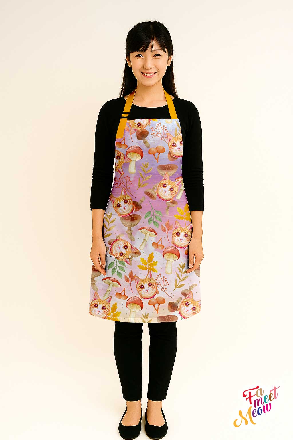 Waterproof & Oil-proof Apron - Mushroom (Pink) Ginger Tabby Cat  Floral Pattern Kitchen & Baking