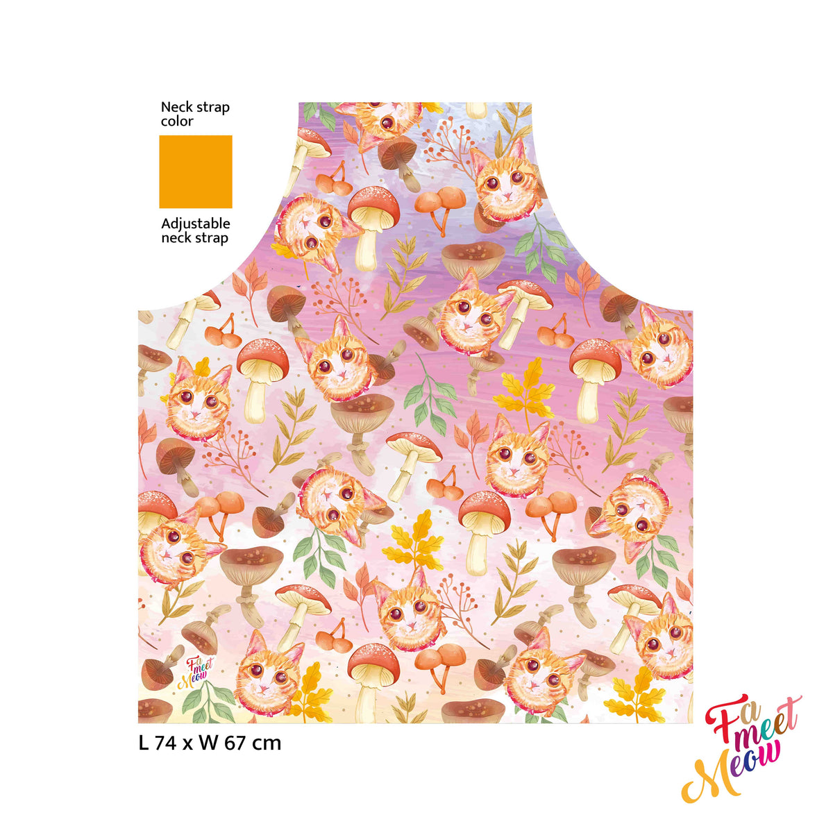 Waterproof & Oil-proof Apron - Mushroom (Pink) Ginger Tabby Cat  Floral Pattern Kitchen & Baking