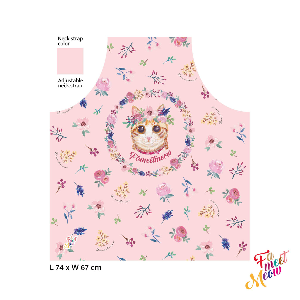 Waterproof & Oil-proof Apron - Classic (Pink) Ginger Tabby Cat Floral Pattern Kitchen & Baking