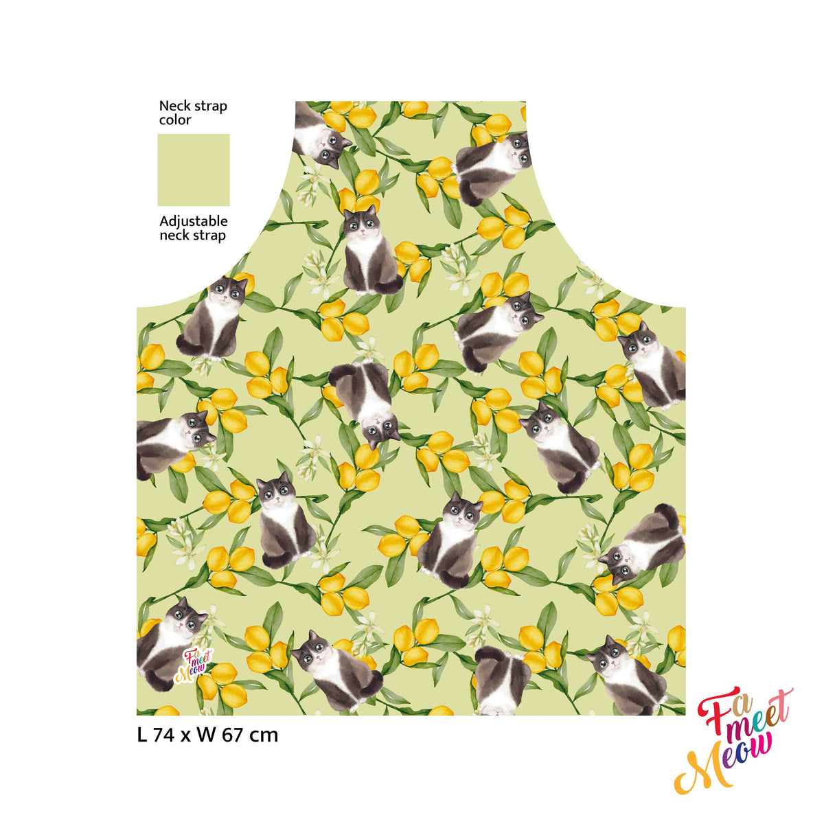 Waterproof & Oil-proof Apron - Lemon Grey & White Cat Floral Flower Pattern Kitchen & Baking