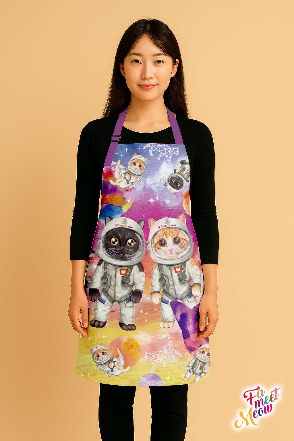 Waterproof & Oil-proof Apron - Space British Shorthair Cat & Ginger Tabby Cat Pattern Kitchen & Baking