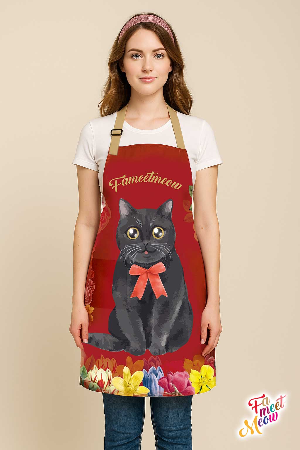 Waterproof & Oil-proof Apron - Botanical British Shorthair Cat Floral Pattern Kitchen & Baking