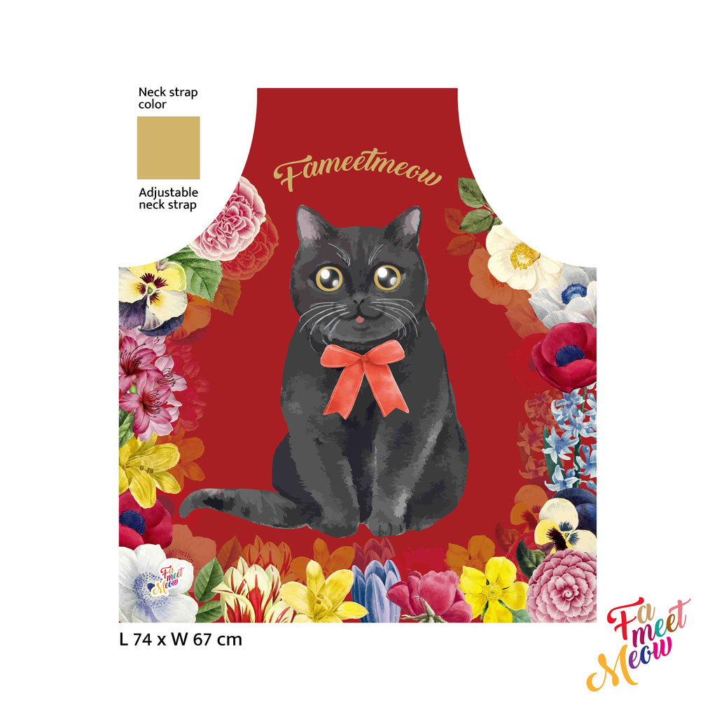 Waterproof & Oil-proof Apron - Botanical British Shorthair Cat Floral Pattern Kitchen & Baking