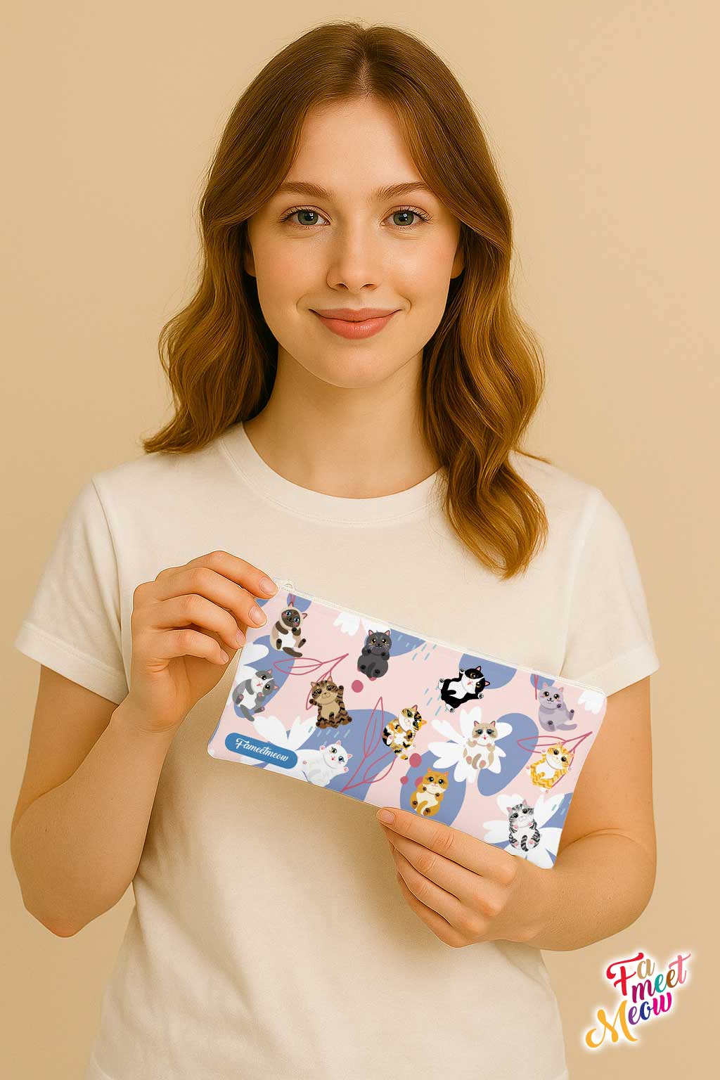 Pencil Case - Fluttering Flower Cats (Pink)