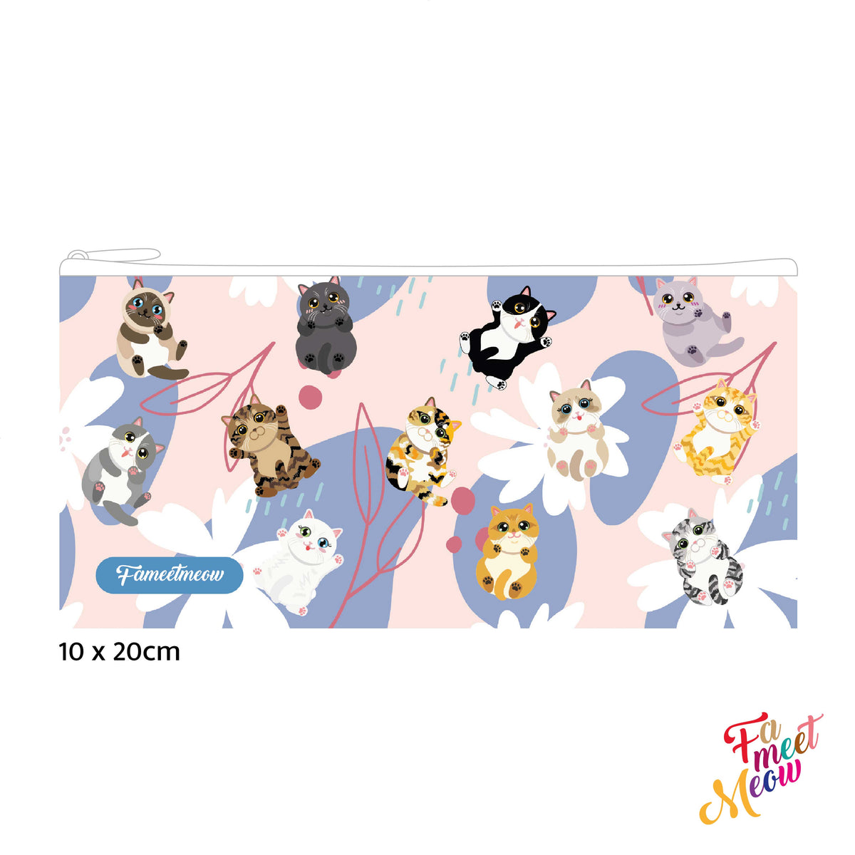 Pencil Case - Fluttering Flower Cats (Pink)