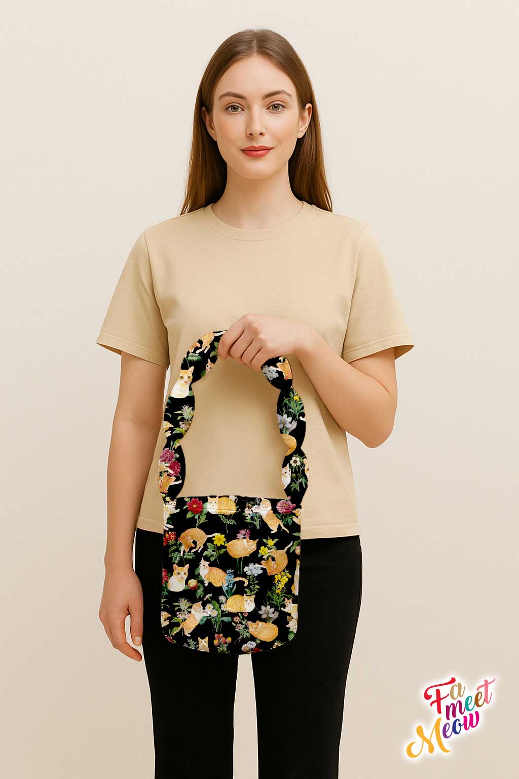Shoulder Bucket Bag - Floral (Black)