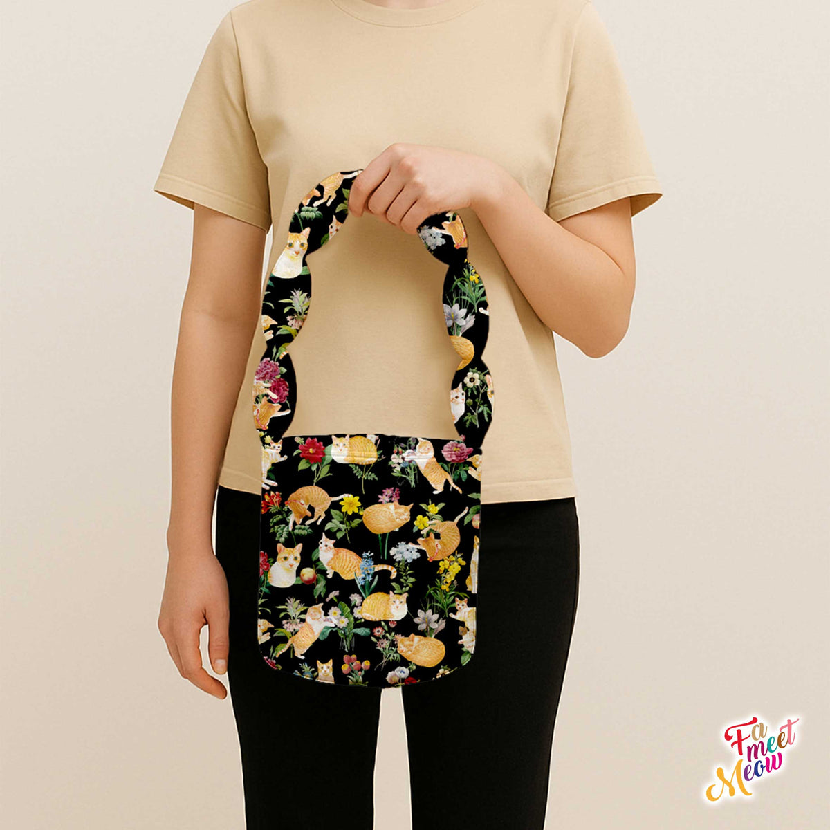 Shoulder Bucket Bag - Floral (Black)
