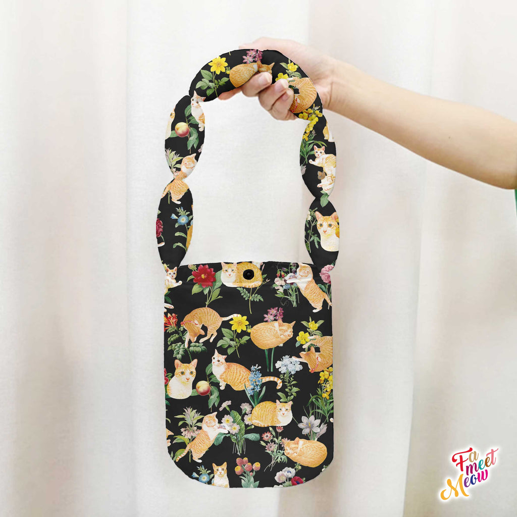 Shoulder Bucket Bag - Floral (Black)