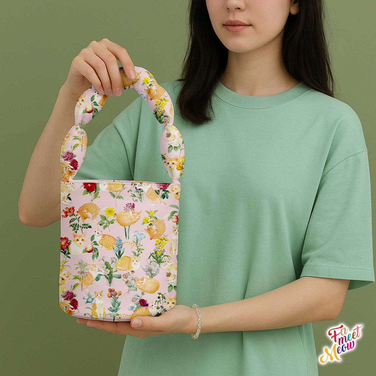 Shoulder Bucket Bag - Floral (Pink)