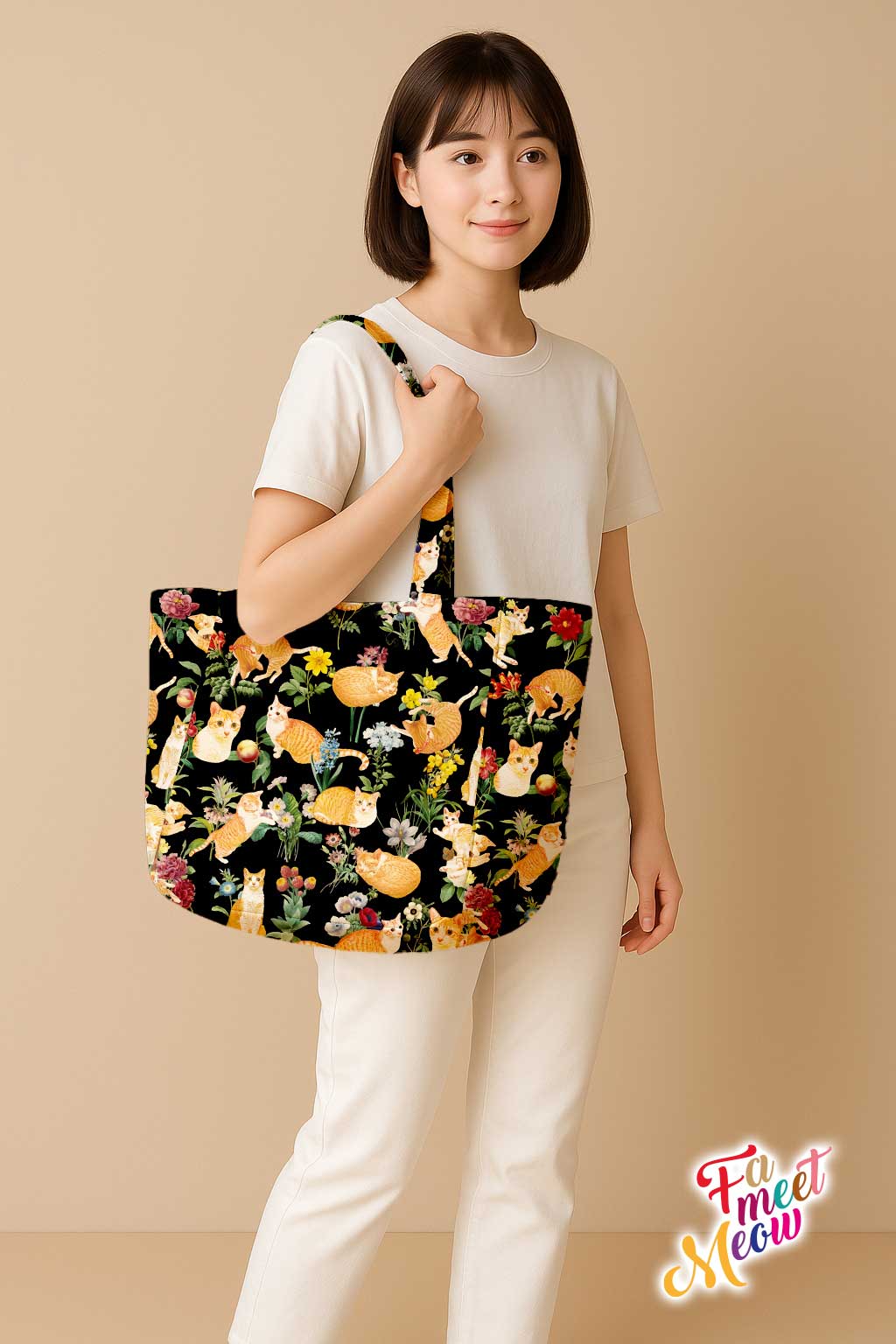 Shoulder Tote Bag - Floral (Black)