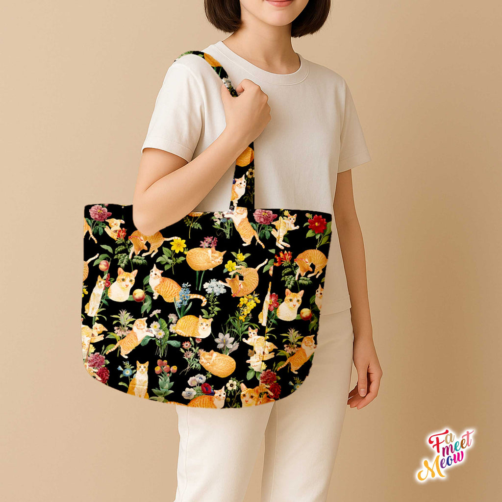Shoulder Tote Bag - Floral (Black)
