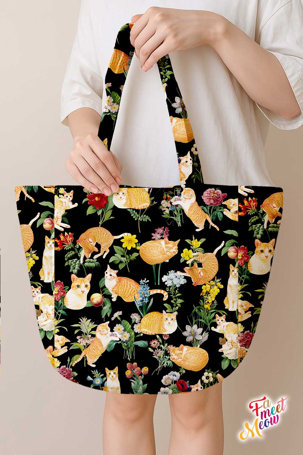 Shoulder Tote Bag - Floral (Black)