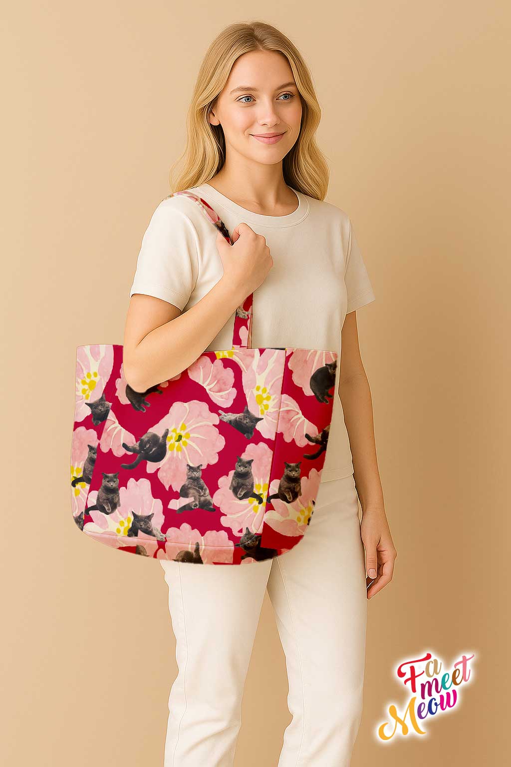 Shoulder Tote Bag - British Shorthair (Magenta)