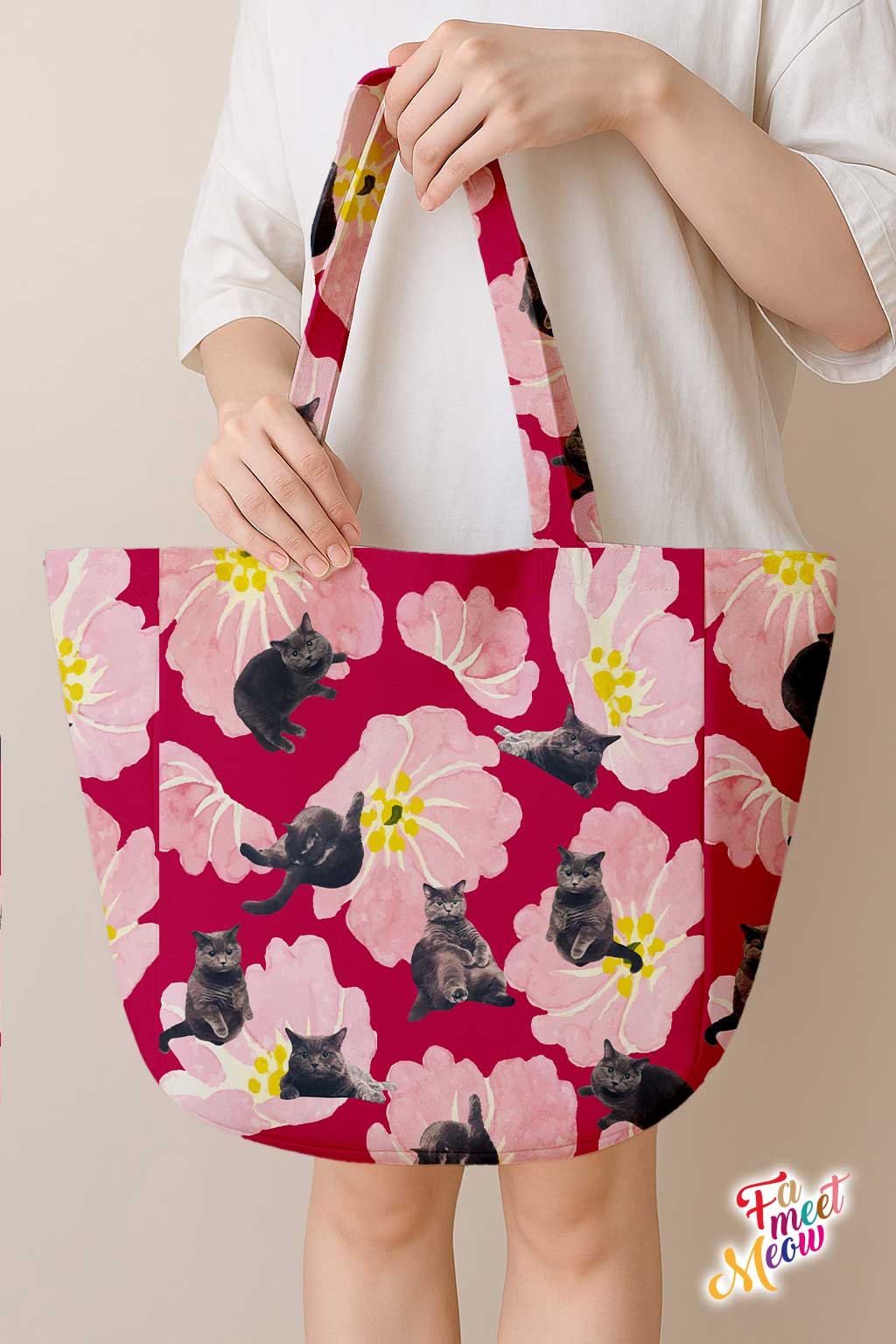 Shoulder Tote Bag - British Shorthair (Magenta)