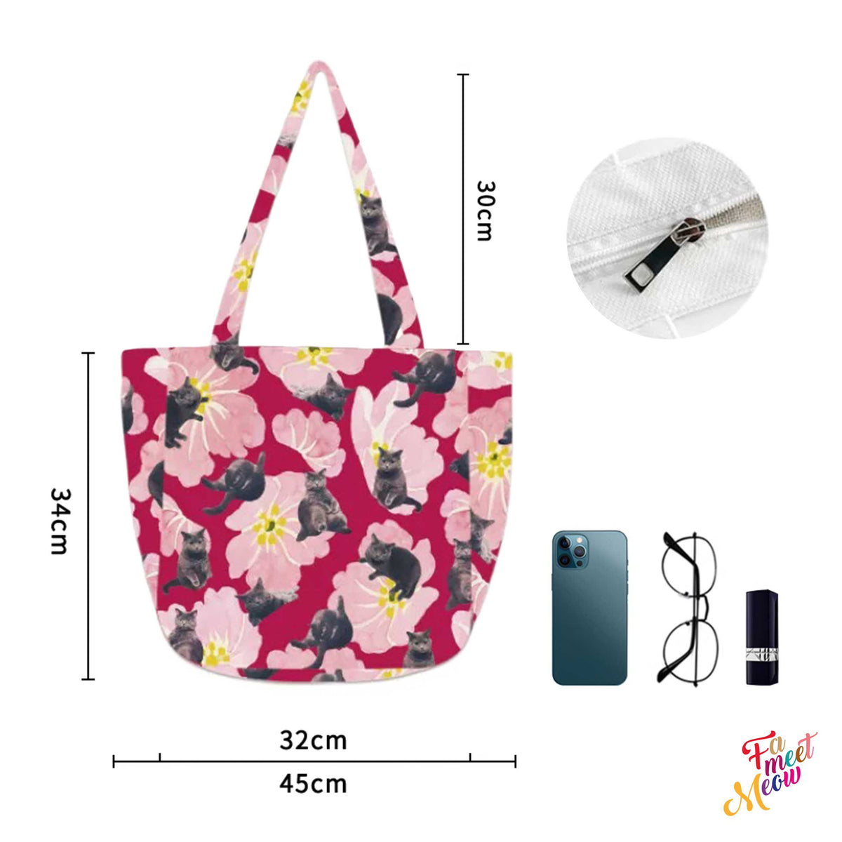 Shoulder Tote Bag - British Shorthair (Magenta)